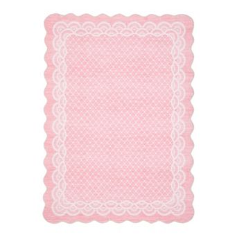 GlowSol Scalloped Floral Print Area Rug Machine Washable Low Pile Non Slip for Living Room Bedroom