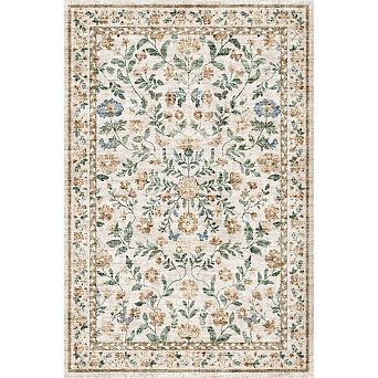 GlowSol Machine Washable Area Rug for Living Room Non Slip Pastoral Farmhouse Rug for Living Spaces