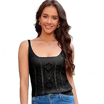 Women's Square Neck Sleeveless Vest Cami Sweater Cable Knitted Cropped Tank Casual Summer Top
