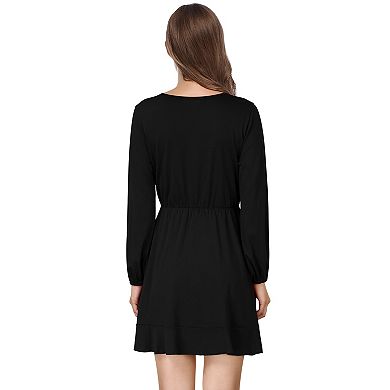 Women's Casual Swing Tunic Dress Long Sleeve V Neck Loose Flowy Shift Dresses