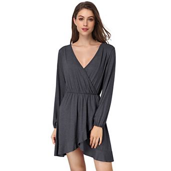 Women's Casual Swing Tunic Dress Long Sleeve V Neck Loose Flowy Shift Dresses