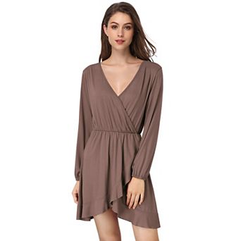 Women's Casual Swing Tunic Dress Long Sleeve V Neck Loose Flowy Shift Dresses
