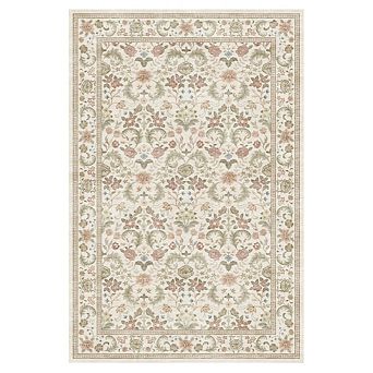 Garvee Vintage Floral Area Rug Machine Washable Ultra Thin Non Slip Carpet for Living Room Hallway