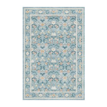 Garvee Vintage Floral Area Rug Machine Washable Ultra Thin Non Slip Carpet for Living Room Hallway