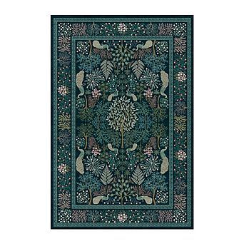 Garvee Pastoral Peacock Forest Area Rug Non Slip Washable Low Pile Rug for Living Room Bedroom