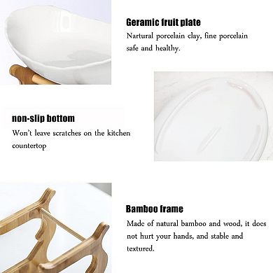 Splendid Frame 3 Tier Ceramic Fruit Bowl With Wood Stand
