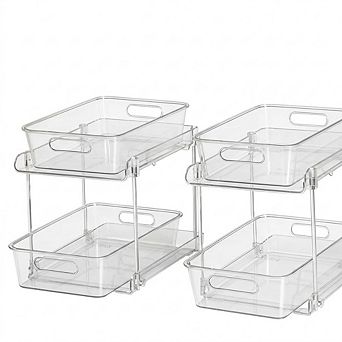 2-Pack 2 tier Under Sink Pull-Out Organizer, Clear Stackable Storage