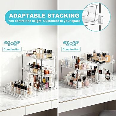 2-Pack 2-Tier Under Sink Pull-Out Organizer, Clear Stackable Storage