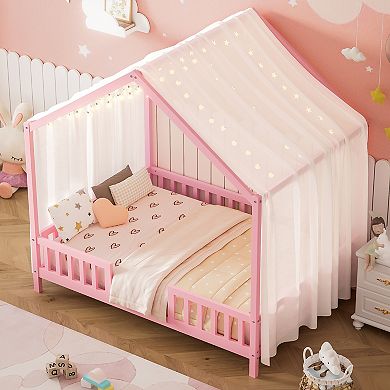 Merax Montessori Floor Bed with Canopy Bed Frame for Kids