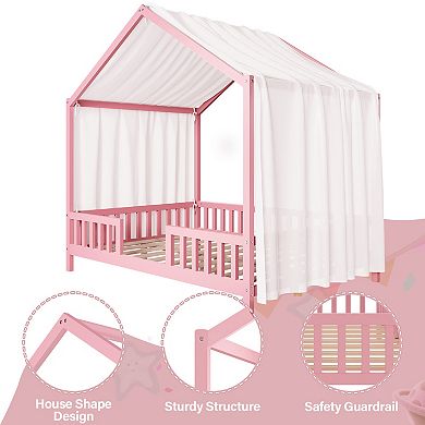 Merax Montessori Floor Bed with Canopy Bed Frame for Kids