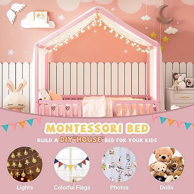 Merax Montessori Floor Bed with Canopy Bed Frame for Kids