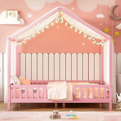 Merax Montessori Floor Bed with Canopy Bed Frame for Kids