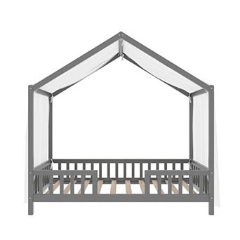 Merax Montessori Floor Bed with Canopy Bed Frame for Kids