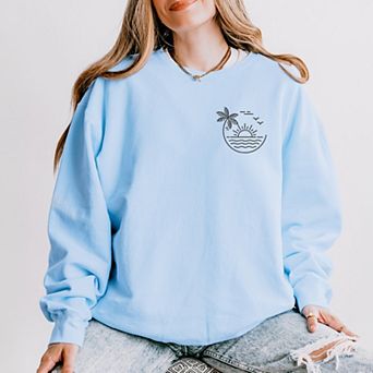 Embroidered Beach Sunset Lightweight Garment Dyed Sweatshirt Black