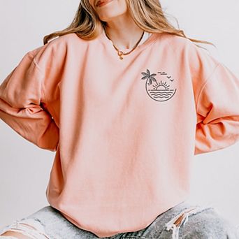 Embroidered Beach Sunset Lightweight Garment Dyed Sweatshirt Black