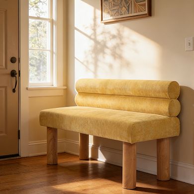Merax Multi-Purpose Upholstered Bench with Solid Rubber Wood Legs, Versatile Padded Seating