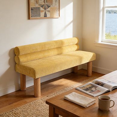 Merax Multi-Purpose Upholstered Bench with Solid Rubber Wood Legs, Versatile Padded Seating