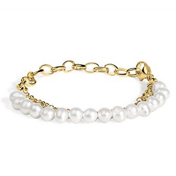 Haus of Brilliance Freshwater Cultured Pearl Station Link Bracelet
