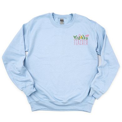 Embroidered Teacher Flowers Sweatshirt