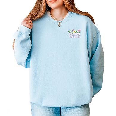 Embroidered Teacher Flowers Sweatshirt