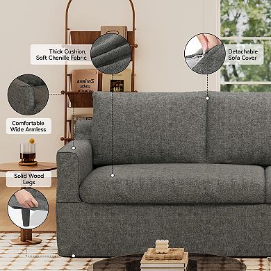Opoiar 93'' 3-Seater Sofa, Deep Seat Couch with Wide Armrests, Detachable Chenille Cover
