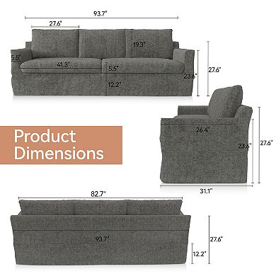 Opoiar 93'' 3-Seater Sofa, Deep Seat Couch with Wide Armrests, Detachable Chenille Cover