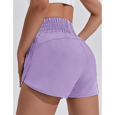 PINSPARK Women's High Waisted Athletic Shorts with Liner Zip Pockets