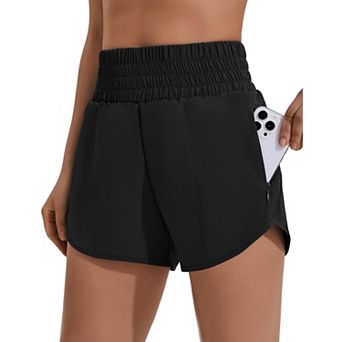 PINSPARK Women's High Waisted Athletic Shorts with Liner Zip Pockets