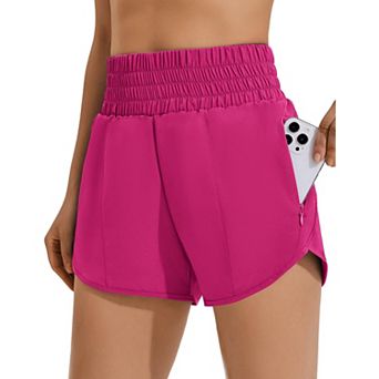 PINSPARK Women's High Waisted Athletic Shorts with Liner Zip Pockets