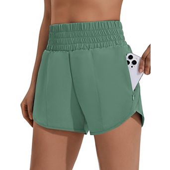 PINSPARK Women's High Waisted Athletic Shorts with Liner Zip Pockets