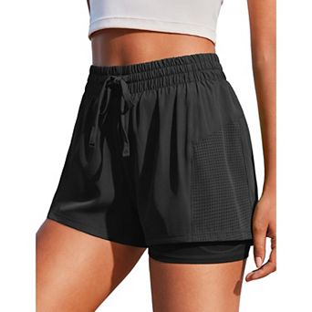 Pinspark Women's High Waisted 2-in-1 Athletic Shorts Quick Dry Gym Shorts with Pockets