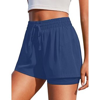 Pinspark Women's High Waisted 2-in-1 Athletic Shorts Quick Dry Gym Shorts with Pockets