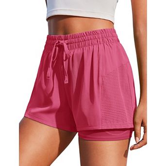 Pinspark Women's High Waisted 2-in-1 Athletic Shorts Quick Dry Gym Shorts with Pockets