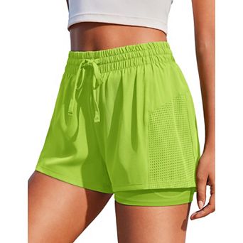 Pinspark Women's High Waisted 2-in-1 Athletic Shorts Quick Dry Gym Shorts with Pockets