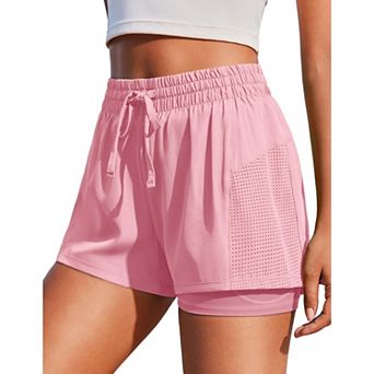 Pinspark Women's High Waisted 2-in-1 Athletic Shorts Quick Dry Gym Shorts with Pockets