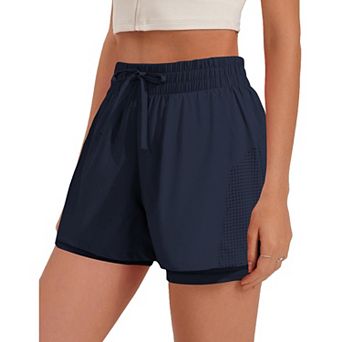 Pinspark Women's High Waisted 2-in-1 Athletic Shorts Quick Dry Gym Shorts with Pockets