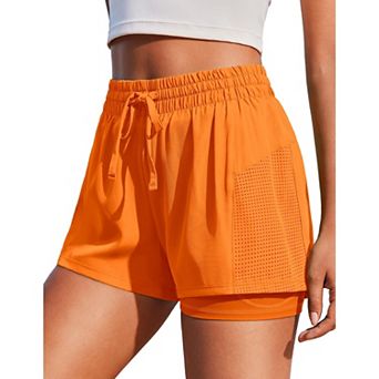 Pinspark Women's High Waisted 2-in-1 Athletic Shorts Quick Dry Gym Shorts with Pockets