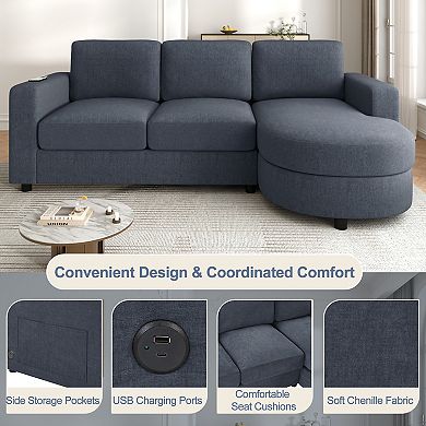 Merax Modern Sectional Sofa 84.6" L-shaped Sofa Couch with a Curved Chaise Lounge