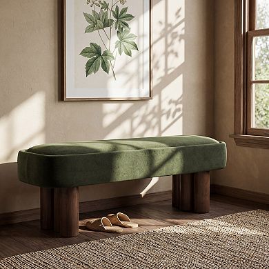 Merax 60" Indoor Dining Bench with Walnut Legs, Upholstered Seating for Kitchen, Dining Room