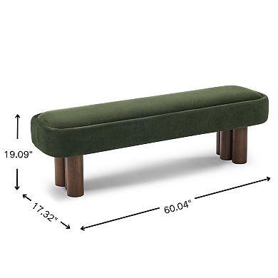 Merax 60" Indoor Dining Bench with Walnut Legs, Upholstered Seating for Kitchen, Dining Room