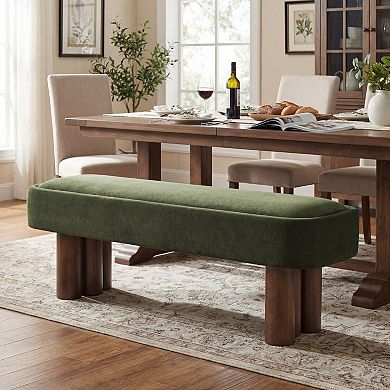 Merax 60" Indoor Dining Bench with Walnut Legs, Upholstered Seating for Kitchen, Dining Room