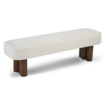 Merax 60" Indoor Dining Bench with Walnut Legs, Upholstered Seating for Kitchen, Dining Room