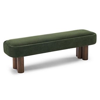 Merax 60" Indoor Dining Bench with Walnut Legs, Upholstered Seating for Kitchen, Dining Room
