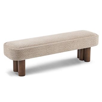 Merax 60" Indoor Dining Bench with Walnut Legs, Upholstered Seating for Kitchen, Dining Room