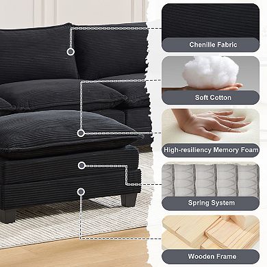 Merax Modular LShaped Cloud Sectional Sofa with Removable Ottoman Corduroy Fabric & Side Pockets