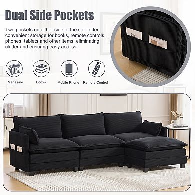 Merax Modular LShaped Cloud Sectional Sofa with Removable Ottoman Corduroy Fabric & Side Pockets