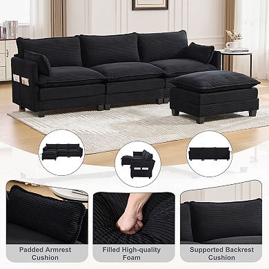 Merax Modular LShaped Cloud Sectional Sofa with Removable Ottoman Corduroy Fabric & Side Pockets