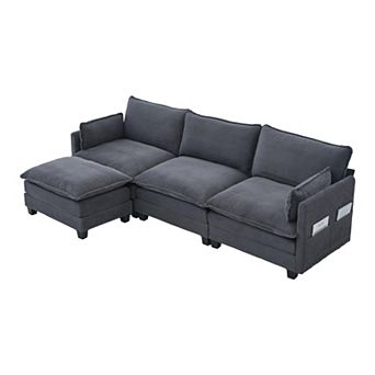 Merax Modular LShaped Cloud Sectional Sofa with Removable Ottoman Corduroy Fabric & Side Pockets