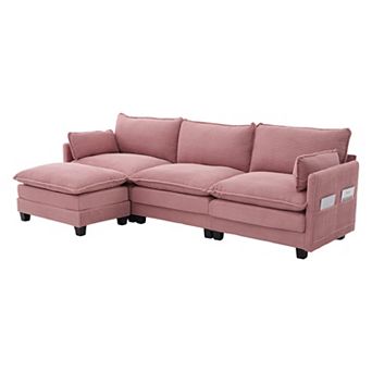 Merax Modular LShaped Cloud Sectional Sofa with Removable Ottoman Corduroy Fabric & Side Pockets