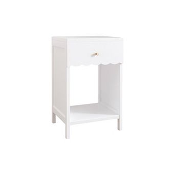 Merax Modern White Nightstand with Drawer and Open Shelf,Scalloped Edge Bedside Table